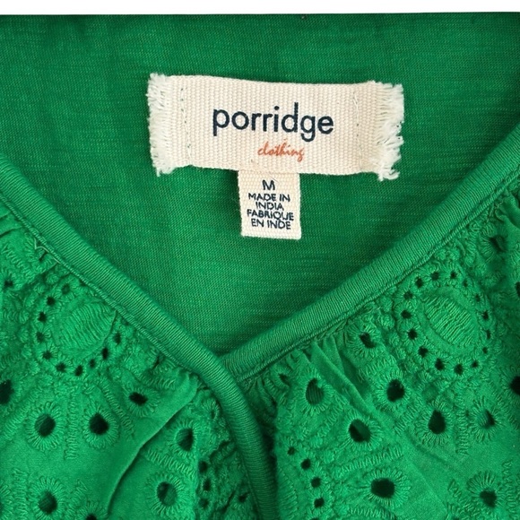 Porridge Clothing Anthropologie Green Lace Ruffle Top Size Medium 100% Cotton - Picture 5 of 5